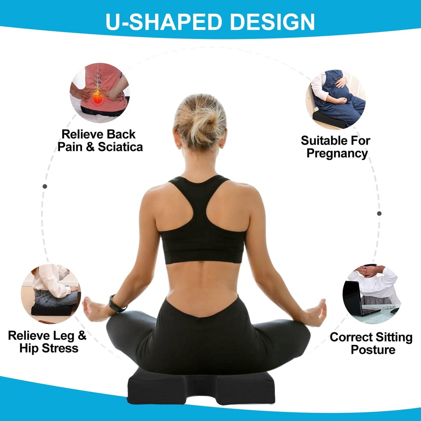 HAVARGO Memory Foam Seat Cushion 4 Inch Thick Chair Cushion Dual-Layer Supportive Pressure Relief Ergonomic Butt Pillow with Handle, U-Shaped