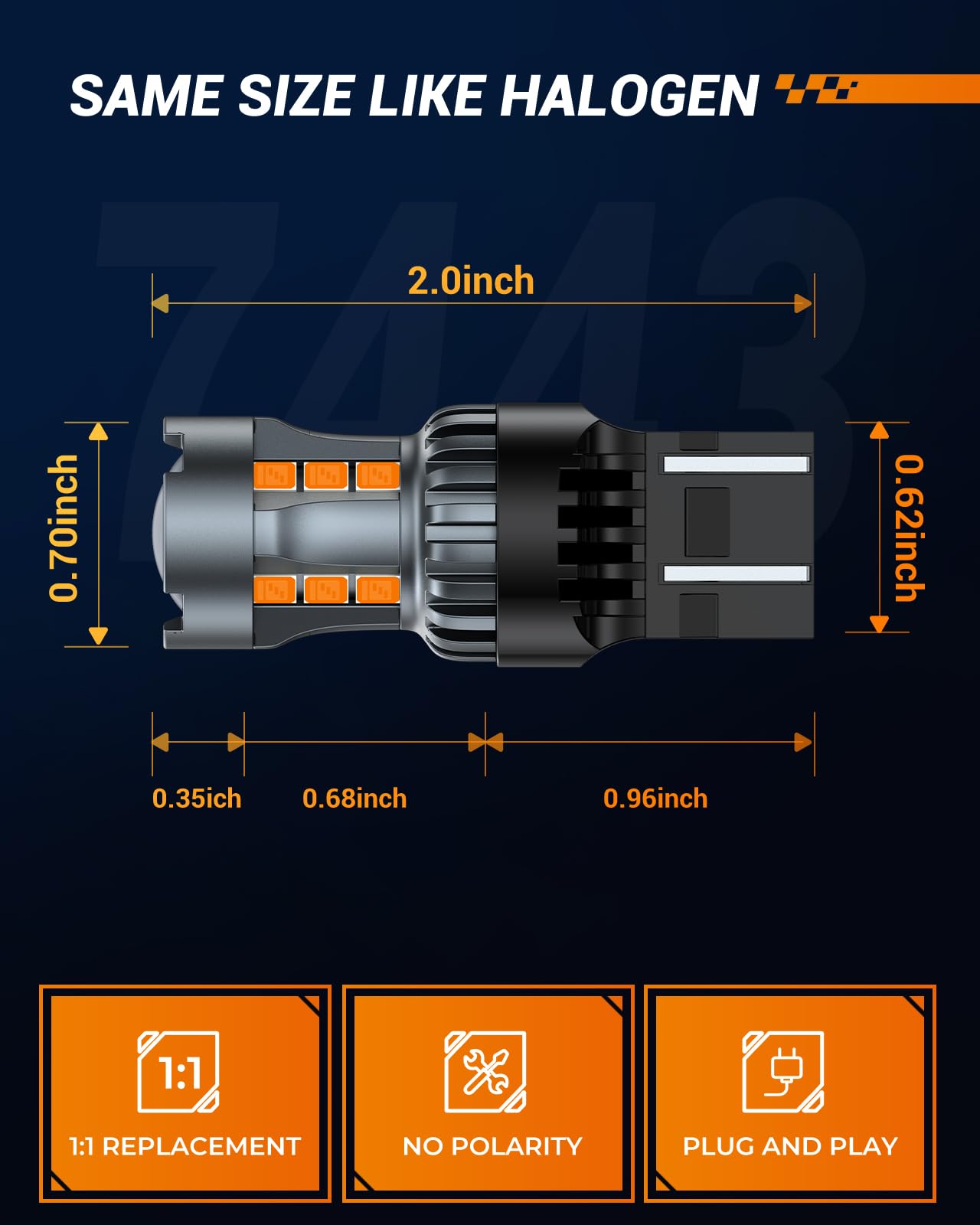 SEALIGHT 7443 7440 LED Bulb Amber Turn Signal Lights, T20 7441 7444 992 W21W LED Light Bulb with Projector,Includes Additional Decoders, Pack of 2
