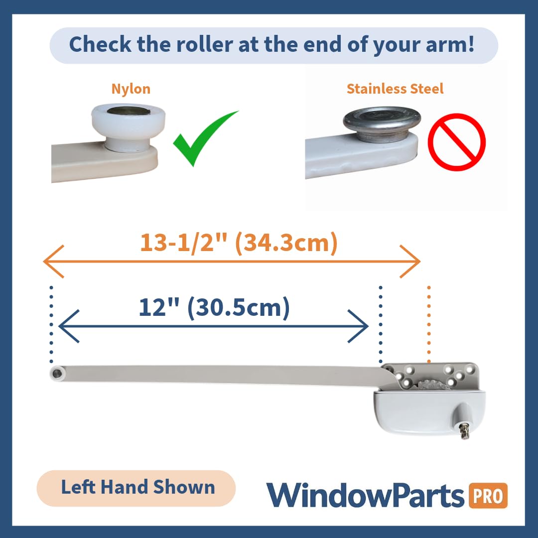WindowParts PRO Ellura 13.5" Left Hand Casement Window Operator – White, Hardened Steel Arm & Gear, Pre-Installed Gasket, Handle & Screws