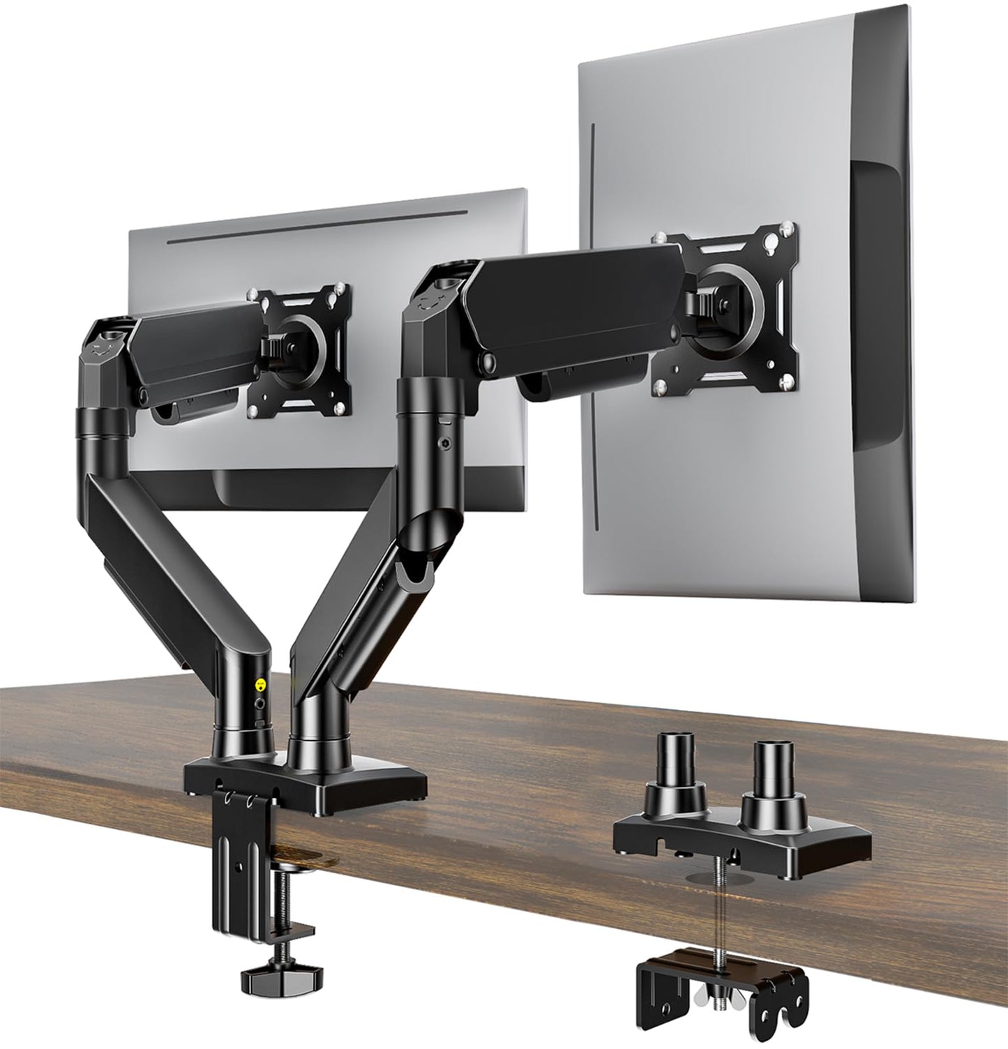 AX WABER Dual Monitor Stand, Adjustable Monitor Desk Mount for 17″–32″ Computer Screens, Full Motion VESA 75x75/100x100 with C-Clamp & Grommet Aluminum Base, Each Arm Holds 4.4 to 20 lbs AX09DB201