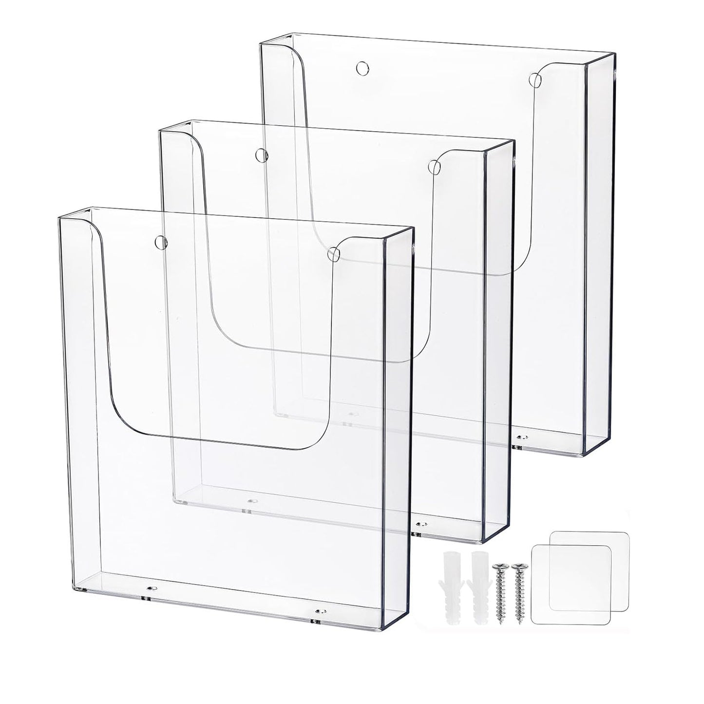 MEISO 3 Pack Acrylic Brochure Holder Wall Mount - Clear Durable Literature Organizer for Pamphlets Flyers Clear Plastic Literature Holder for Flyers Magazines - Space-Saving Office/Retail Display