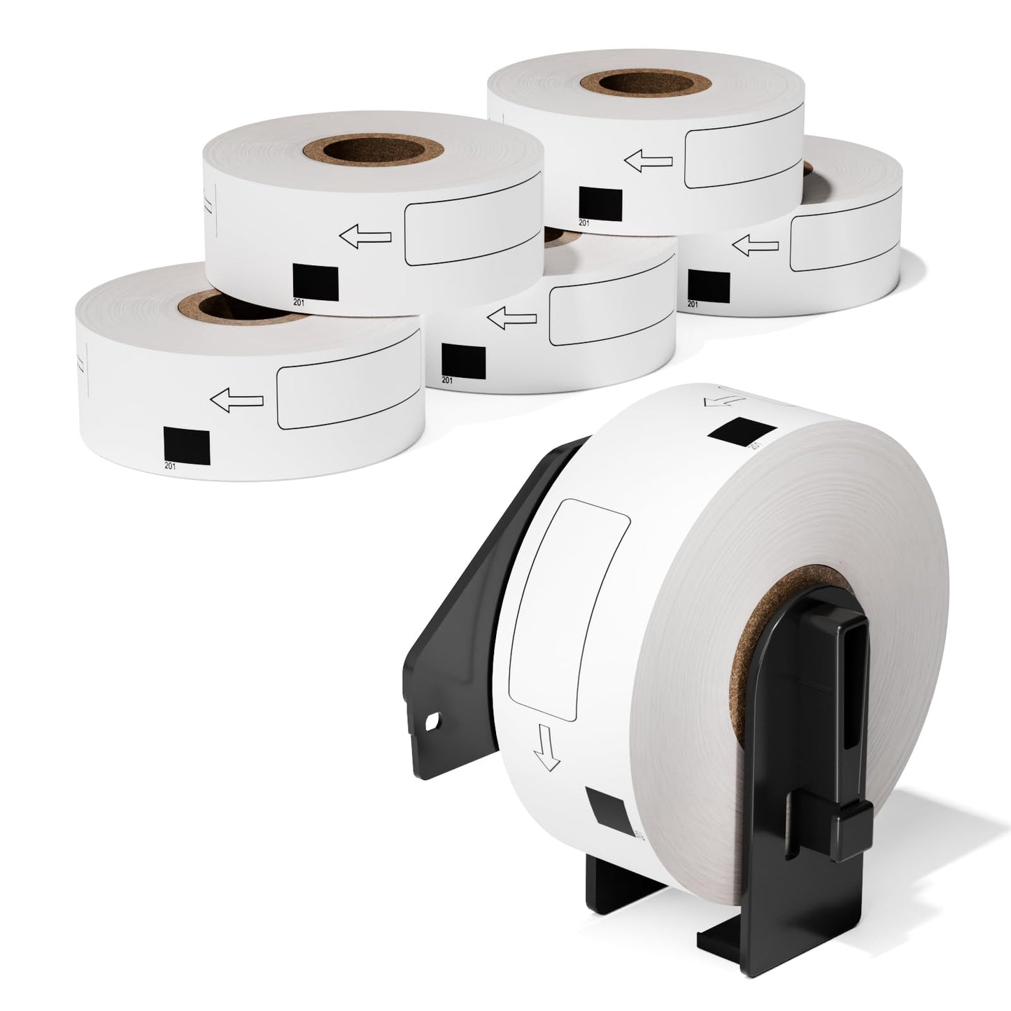 Greateam DK-1201 Standard Address Shipping Labels 29mm x 90mm(1.1" x 3.5") Die-Cut Papers Compatible with Brother QL 800 QL 810W 700 600 820NW Printer, 6 Rolls+1 Reusable Frame, 400 Labels/Roll