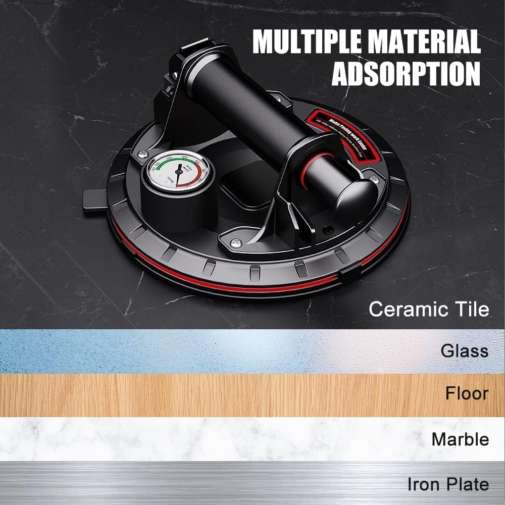 2 Pack 8" Glass Suction Cup with Pressure Gauge to Lift Large Glass - Heavy Duty Handheld Glass Lifter, Vacuum Suction Cups with Carrying Case for Window,Metal,Tiles, Windshield, 662 Lbs Load Capacity