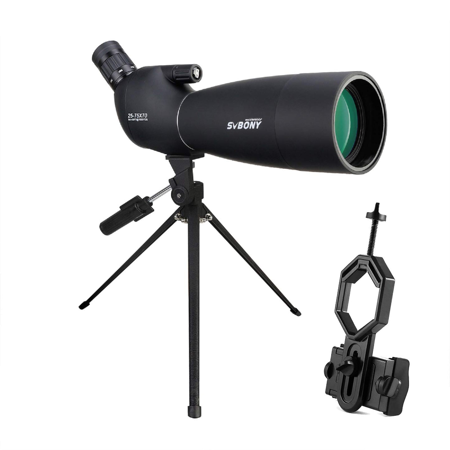 SVBONY SV28 Spotting Scopes with Tripod, Angled 25-75x70mm Spotter Scope with Phone Adapter, Waterproof Fogproof Spotting Scope for Bird Watching, Target Shooting, Wildlife Viewing, Black