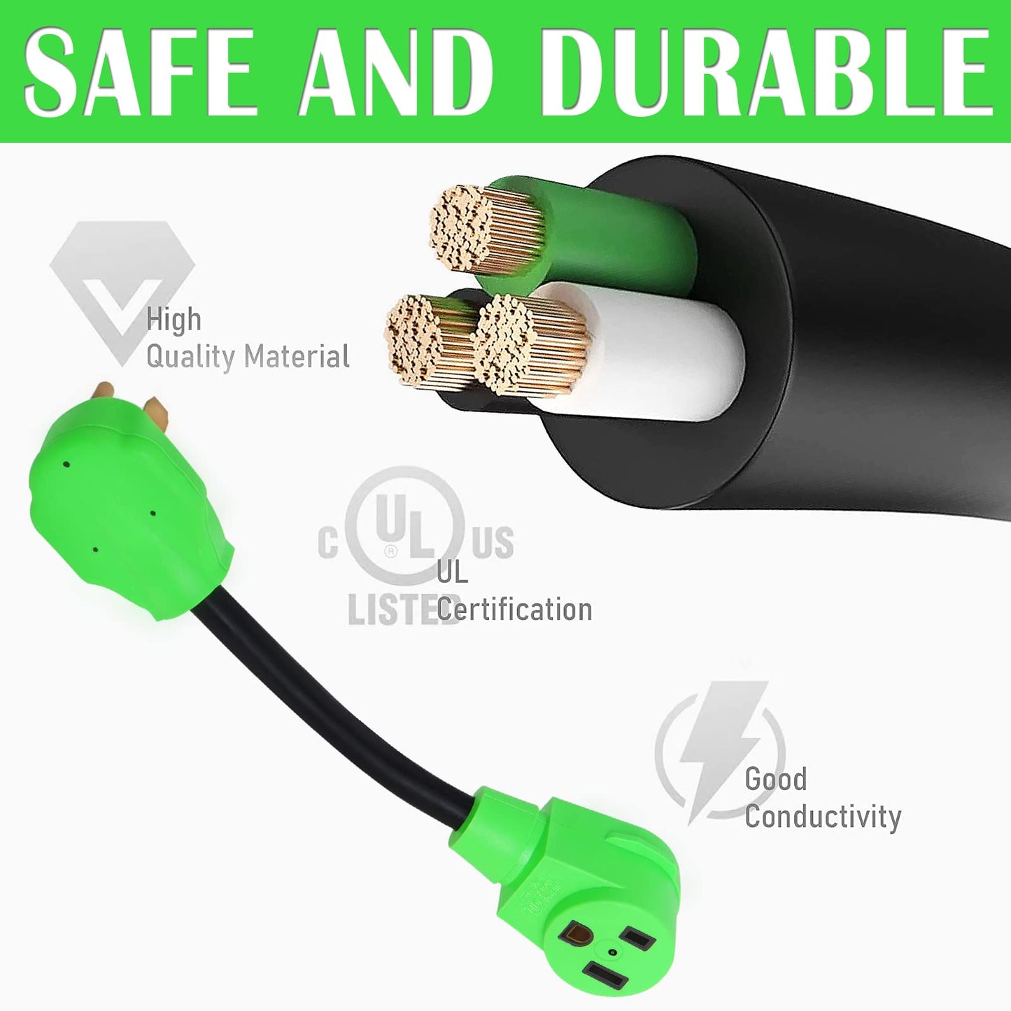 50 Amp Welder Adapter Plug 12 Inch, NEMA 14-50P to 6-50R 250V Welder Adapter,4 Prong to 3 Prong,Heavy Duty Generator Welder Plug Outlet Adapter Power STW XN1450P-A/XN650R-A,Green