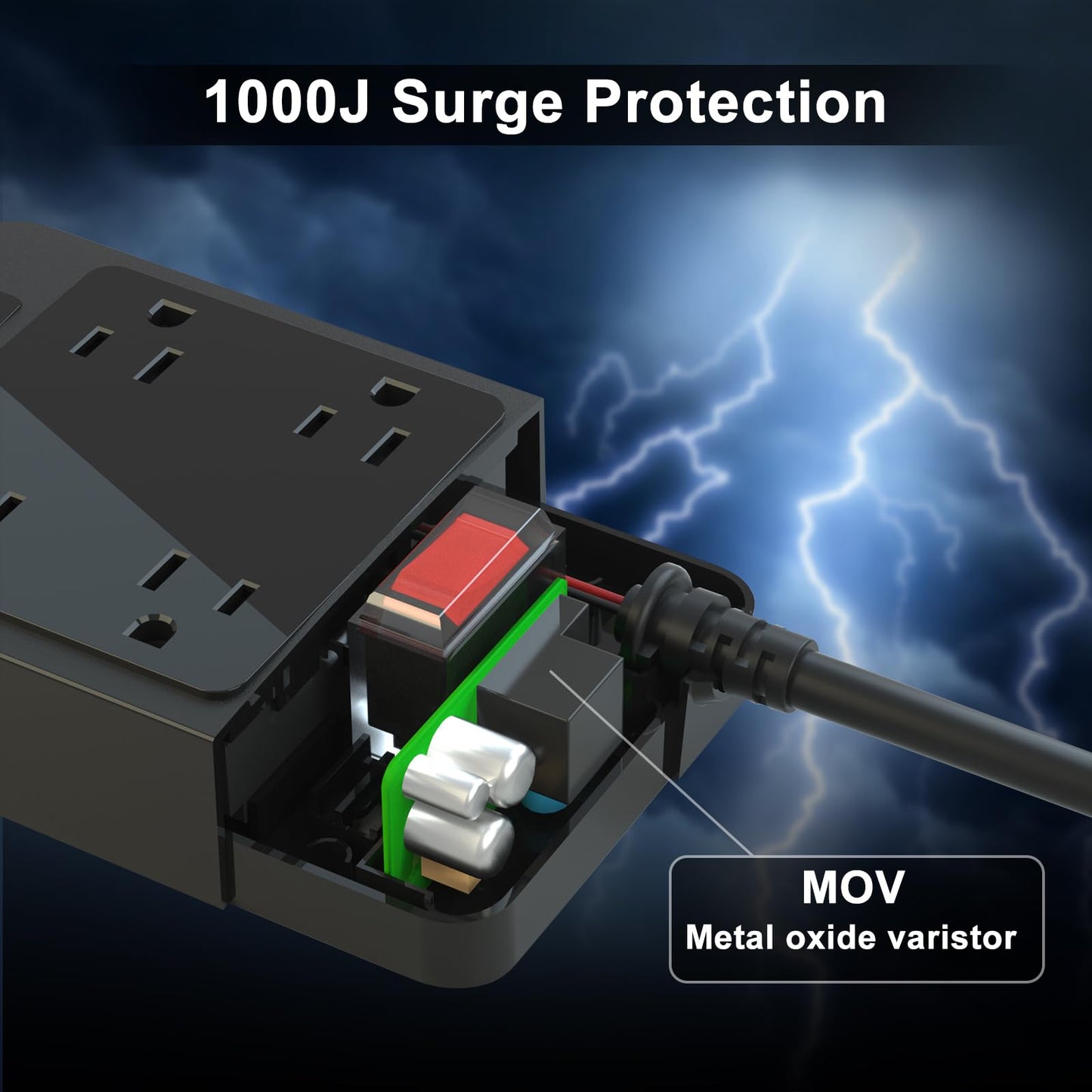 Outdoor Power Bar Waterproof with USB C, 4 Wide AC Outlets Heavy Duty Surge Protector with Flat Plug, Waterproof Shockproof Extension Cord with 2 USB C Port and 1 USB A Port, 6 Ft Cord, Black