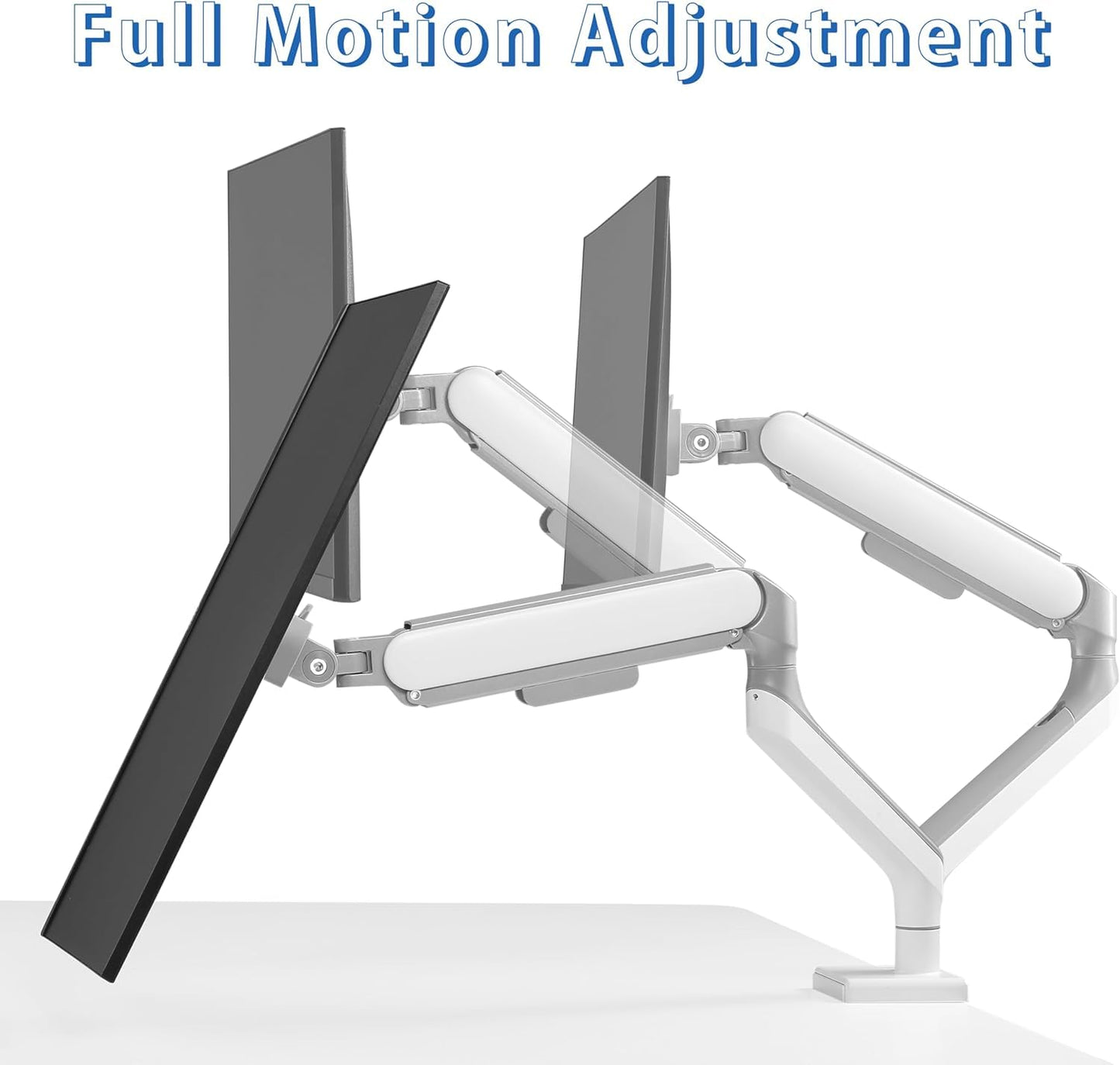 ETHU Heavy Duty Monitor Arm, Gas Spring Monitor Stand for 17-45 Inch Screens up to 37.4 lbs, Adjustable Monitor Mount with C-Clamp & Grommet Base, Ergonomic Computer Monitor Mount (Dual White)