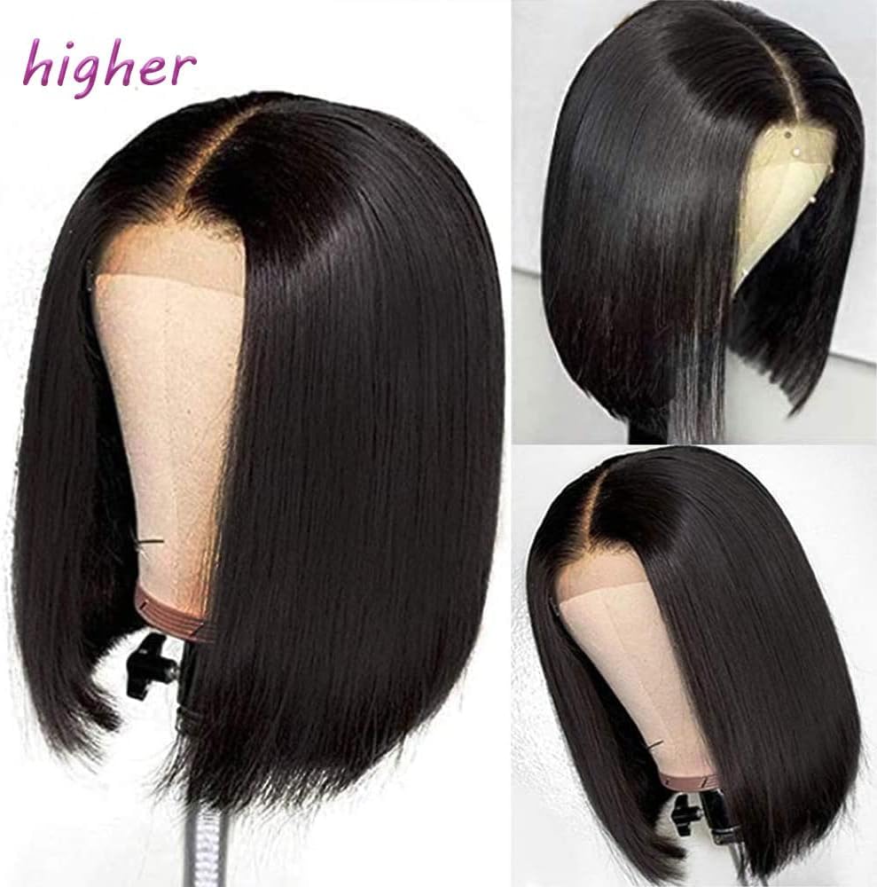 Bob Wig Human Hair 4x4 Lace Front Wigs Human Hair 10 Inch Straight Bob Wigs for Women Human Hair Short Bob Glueless Wig Human Hair Pre Plucked with Baby Hair 150% Density Perruque Femme Humain Naturel
