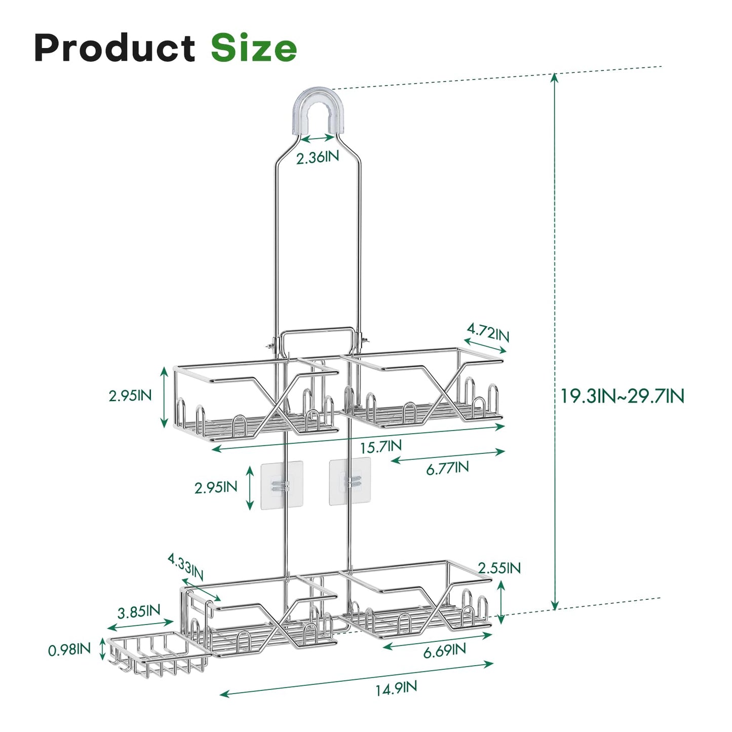 Stainless Steel Shower Caddy for Handheld Shower Heads,Rustproof Hose Shower Organizer Adjustable Length Shower Rack with 24 Hooks,Razor Holder,Soap Holder