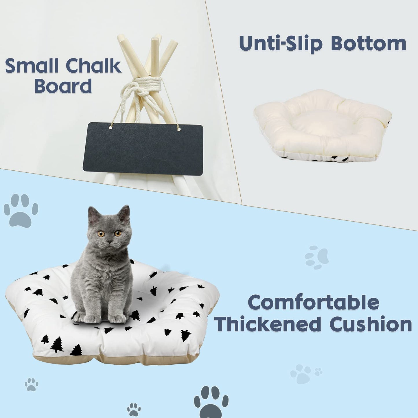 Pet Teepee for Dogs/Puppy and Cats with Thick Cushion Portable 24in Pet Tent with Blackboard Pet Houses Bed for Small Puppy Dog Indoor Outdoor