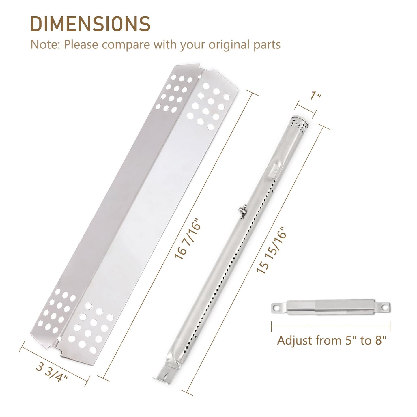 BBQSAVIOR SC16 BBQ Replacement Parts for Master Chef G45306, G45308, G45311, G45307, G45309 Grill Models, 4 Heat Shields, 4 Burner Tubes and 3 Crossover Tubes