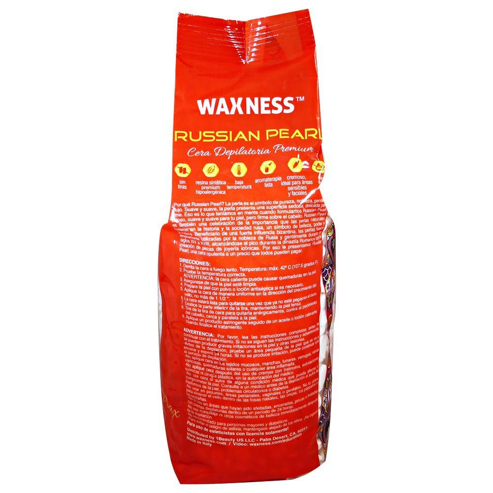Waxness Wax Necessities Polymer Blend Luxury Hard Wax Beads Russian Pearl 2.2 lb / 1 kg for Hair Removal, Rosin and Fragrance Free, Low Temperature, For Sensitive Skin, Made in Italy