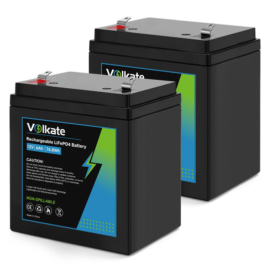 12V 6Ah Rechargeable Battery, 12 Volt Deep Cycle LiFePO4 Lithium Battery 2 Pack, for Liftmaster 485lm or Chamberlain 41A6357-1 4228 or Craftsman 41A822 Garage Door Opener, Alarm System (F1 Terminals)
