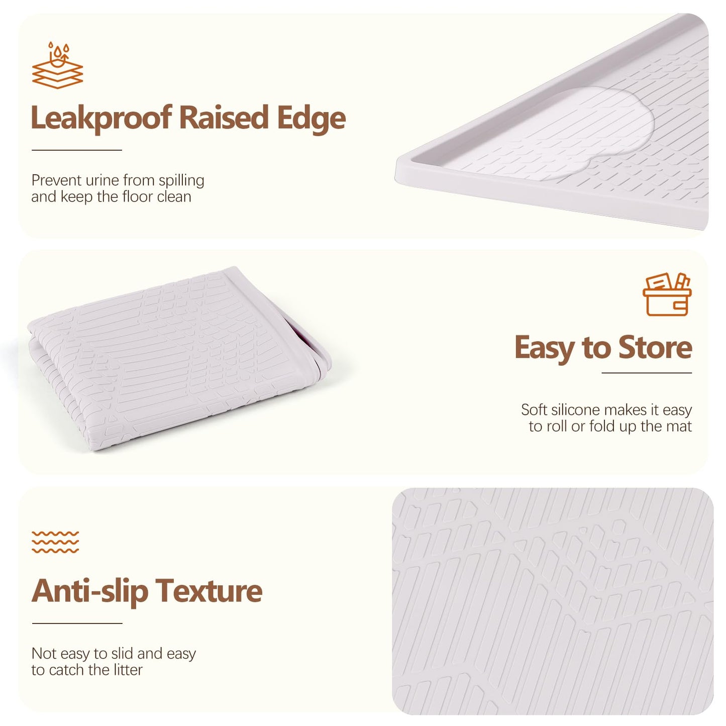 Bartuke Large Cat Litter Mat with Toy Ball, 38'' x 25'' Silicone Cat Litter Trapping Mat for Scatter Control, Soft on Kitty Paws, Easy to Clean (White)