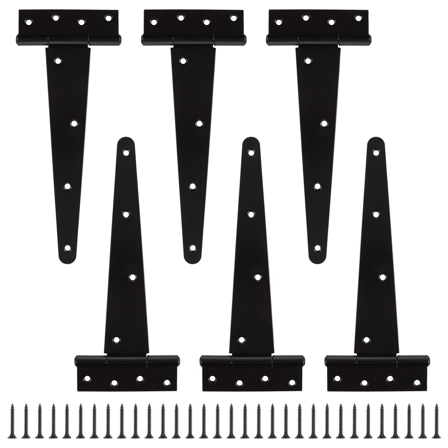 Acrux7 6 PCS Heavy Duty Gate Hinge 10 Inch T Strap Hinges, Metal Shed Barn Door Hinges with Screws, Black Strap Gate Hinge Outrdoor for Barn Doors, Shed Door, Wooden Fence