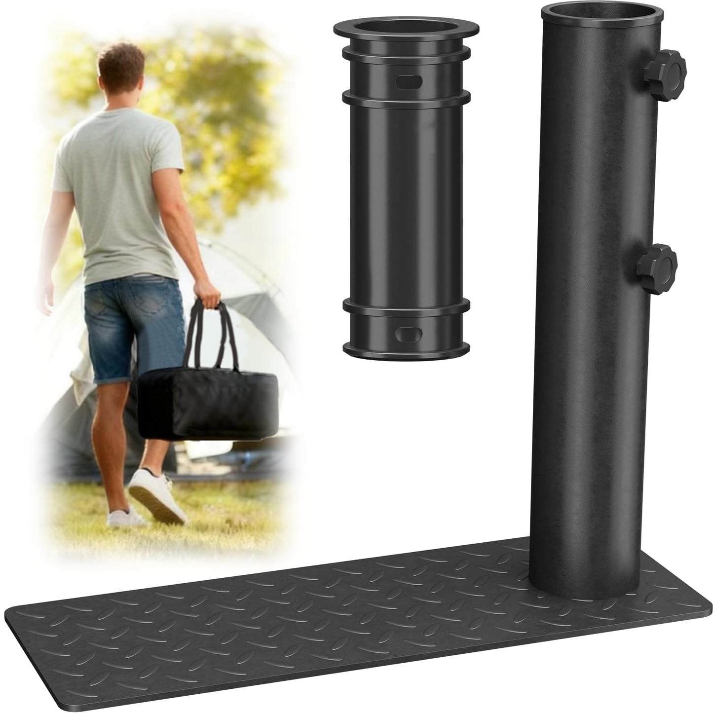 IIOPE Heavy Duty Flag Pole Tire Mount Holder – Fits Up to 2.48" Telescopic Poles – Portable Metal Wheel Base for RV, Truck, Tailgating & Camping – Black