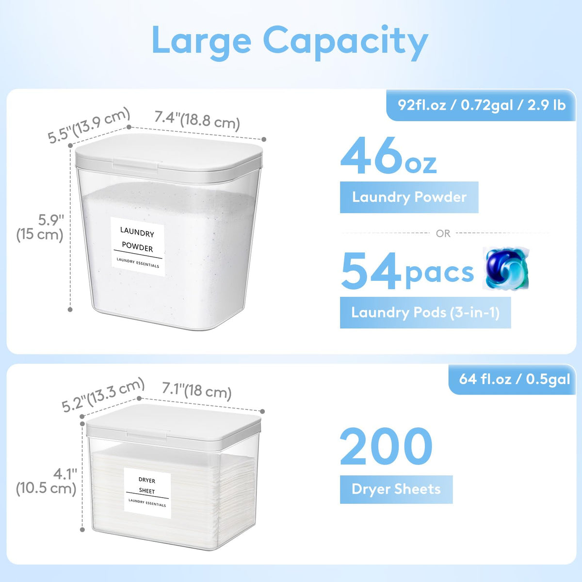 Lifewit 3 Pack Laundry Pods container & Dryer Sheet Holder Sets, Laundry Powder Container with press-to-open Lid, Laundry Room Organization and Storage for Bead, Scent Booster with Labels and Spoons
