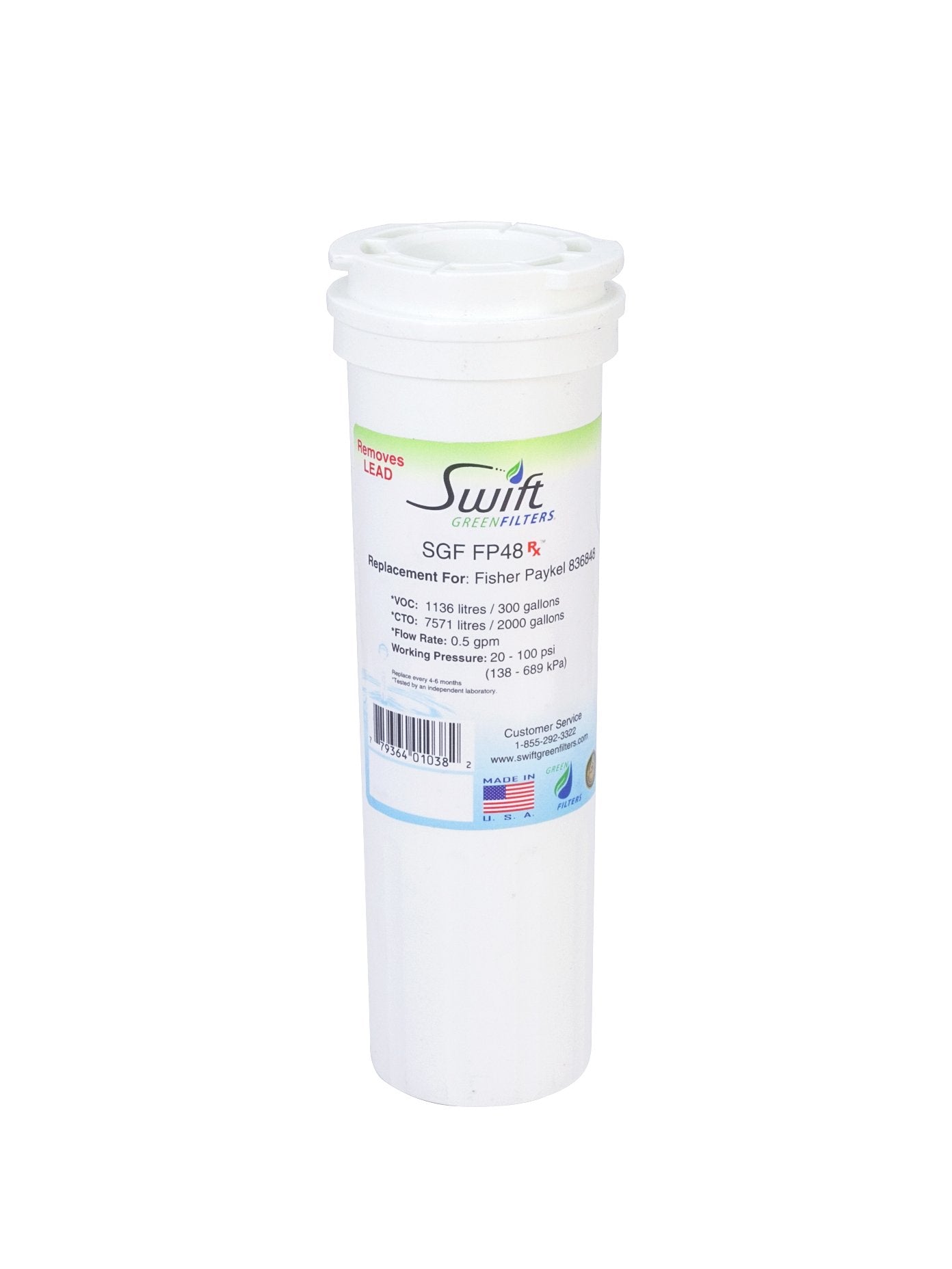 Swift Pharmaceutical Water Filter(SGF Rx) SGF-FP48 Rx Pharmaceutical Replacement Water Fisher&Paykel 836848,WF296,EFF6017,67003662 by Swift Green Filters (3pack), 3 Pack, White, 3 Piece
