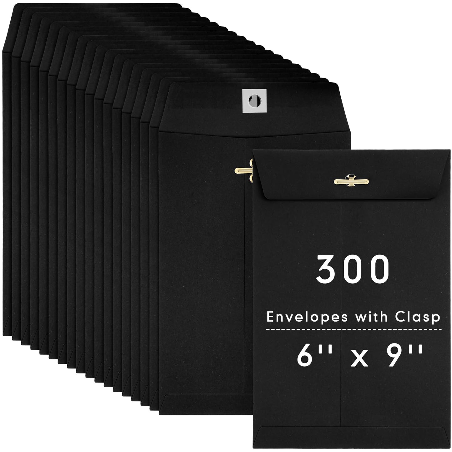 300 Pcs 6 x 9 Manilla Envelopes Clasp Kraft Catalog Envelope with Clasps Closure for Storing Mailing 28 lb Kraft Paper for Office Document Business School(Black)