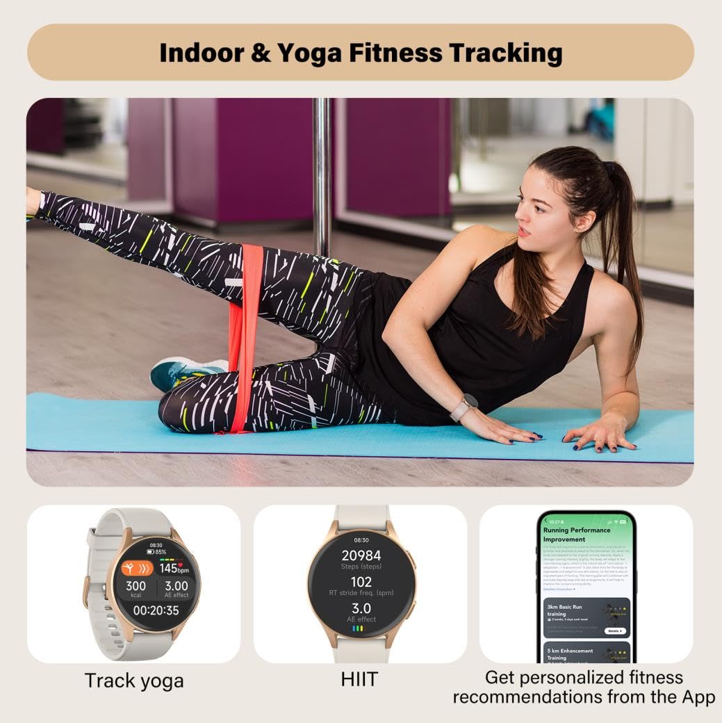 QIPOPC Smart Watch for Women Men, Built-in Alexa, GPS, HRV, VO2 Max, Blood Oxygen, Sleep & Stress Monitor, Compass, Altimeter, 1.32" AMOLED, Fitness & Women’s Health, iOS Compatible (Gold, 43mm case)