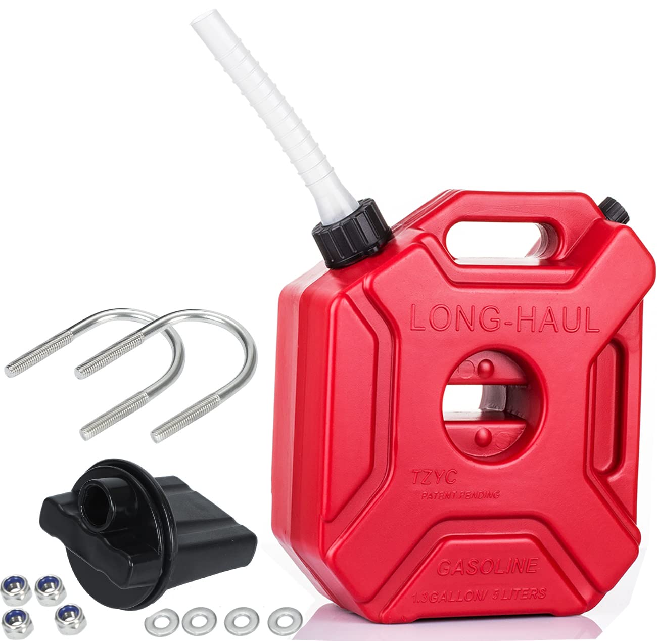 5L/1.3 Gallon Utility Jug Water Container Spare Emergency Backup Storage Can with Mounting Bracket Lock for Motorcycle SUV ATV Most Cars