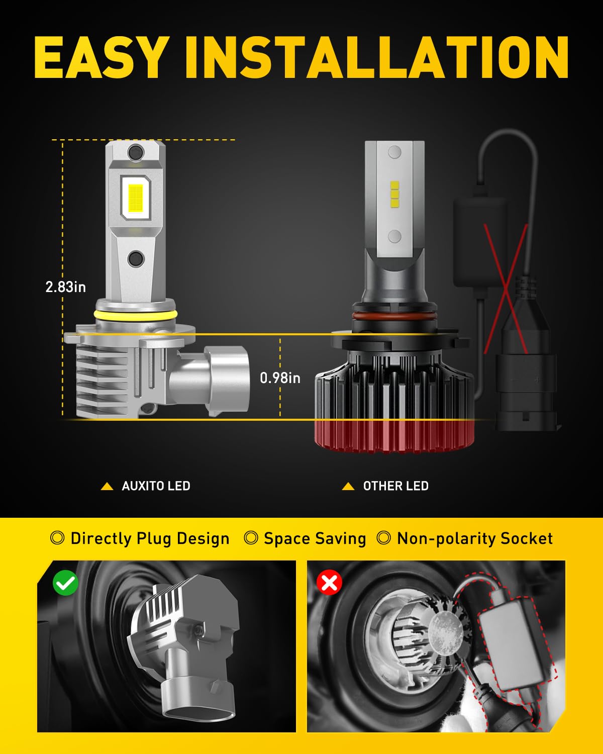 AUXITO H11 9005 LED Headlight Bulbs Combo, 80000LM 6500K Cool White, 120W Fanless LED Headlights High and Low Beam for 9005/HB3 H11/H8/H9 Headlight Bulb Kit, Plug and Play, Pack of 4