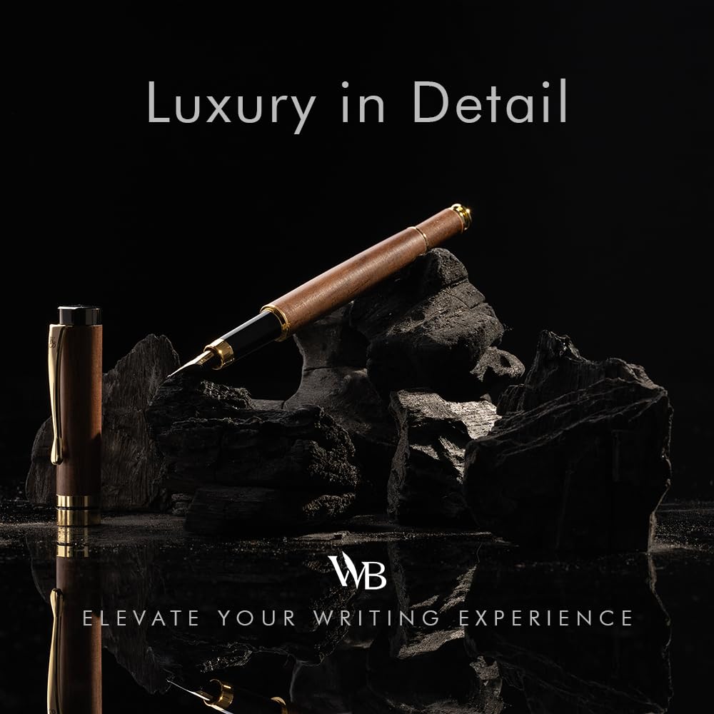 Wordsworth & Black's Fountain Pen Set, Luxury Bamboo Wood - Extra Fine Nib, Gift Case; Includes 6 Ink Cartridges, Ink Refill Converter -Journaling, Calligraphy; Drawing, Smooth Writing [Brown Wood]
