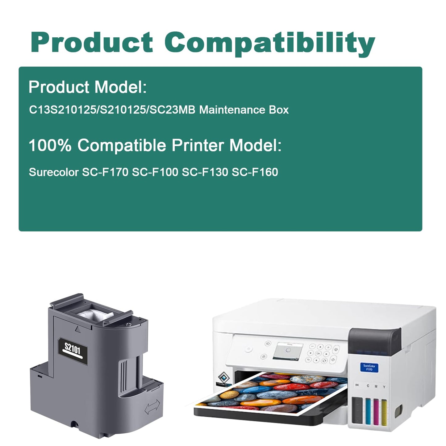 C13S210125 F170 Maintenance Box S210125 for Epson Surecolor SC-F170 SC-F100 SC-F130 SC-F160 Printer, (S210125 / S2101 / SC23MB Waste Ink Tank 2-Pack)