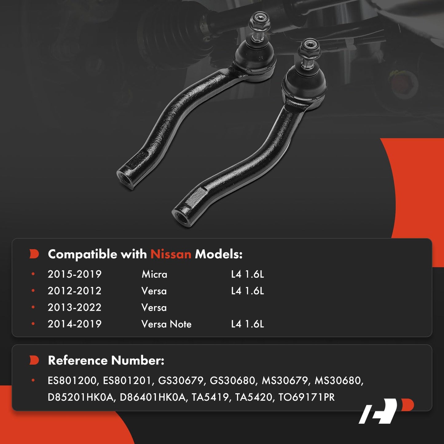 A-Premium 2 x Front Outer Tie Rod Ends, Compatible with Nissan Versa 2012-2022, Versa Note 2014-2019, Micra 2015-2019