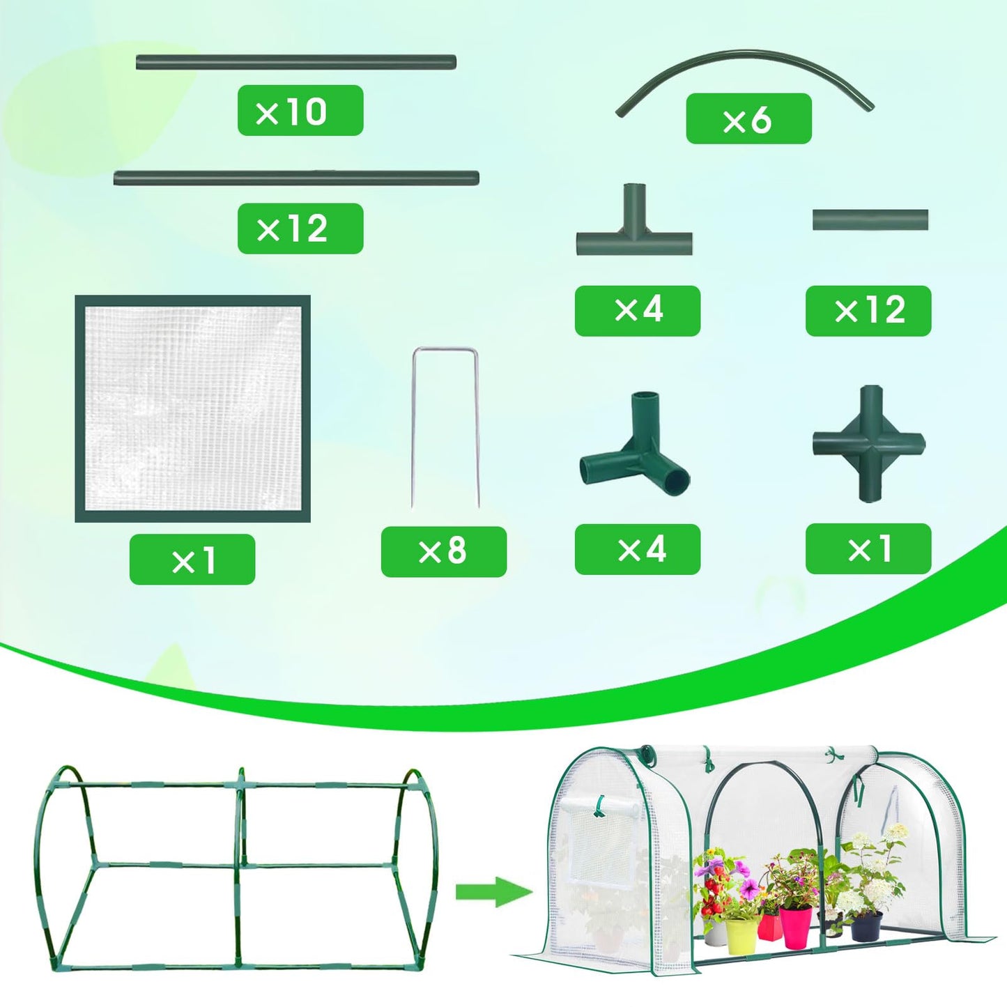 KBOROVER Mini Greenhouse for Outdoor,Portable Small Tunnel Greenhouses for Outdoors with Roll up Zipper Door for Protecting Plant (PE, 47" x23" x 23")
