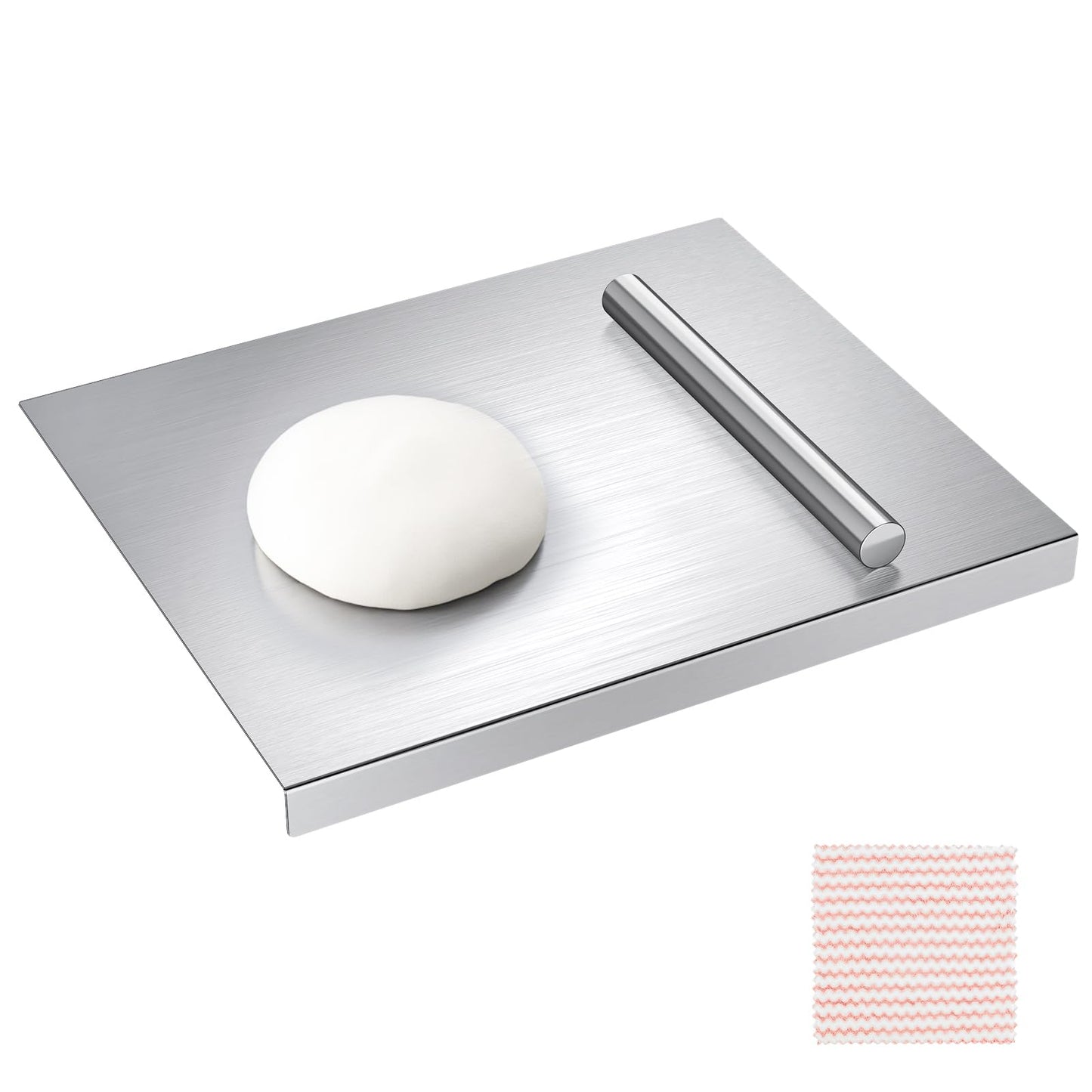 MOOTACO Stainless Steel Cutting Board, Stainless Steel Chopping Board with Lip, 23.6 X 19.7 Inch Baking Pastry Board with Rolling Pin for Meat, Fruits, Vegetables, Dough, Bread (60x50cm)