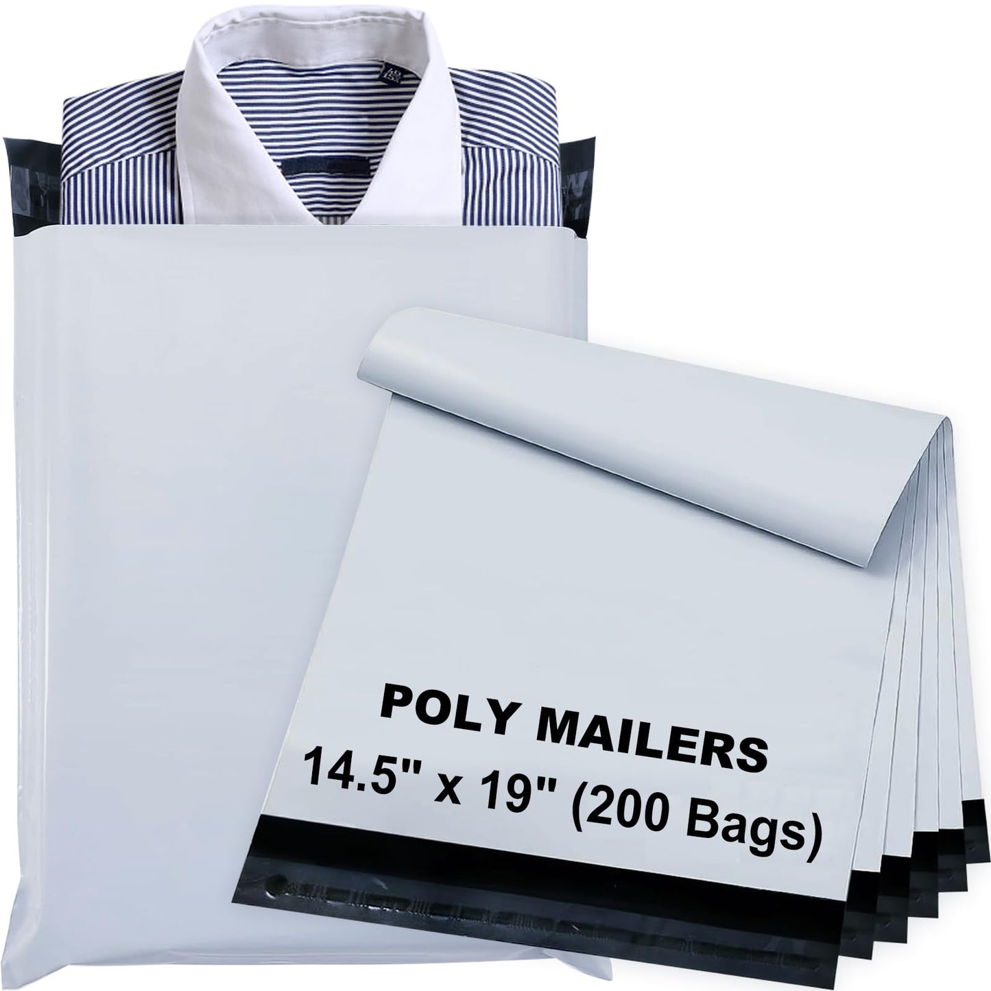 14.5" x 19" Poly Mailers, Strong Self Seal Shipping Bags, 200 Pcs Poly Packaging Bags for Clothing, Mailing Envelopes, Shipping Envelopes, Boutique Custom Bag, Waterproof, Tear Proof