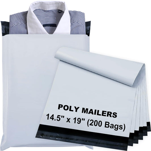 14.5" x 19" Poly Mailers, Strong Self Seal Shipping Bags, 200 Pcs Poly Packaging Bags for Clothing, Mailing Envelopes, Shipping Envelopes, Boutique Custom Bag, Waterproof, Tear Proof