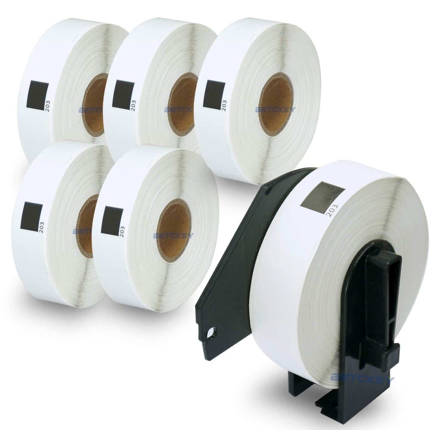 BETCKEY - Compatible File Folder Labels Replacement for Brother DK-1203 (0.66" x 3.4"), Use with Brother QL Label Printers [6 Rolls + 1 Reusable Cartridge]