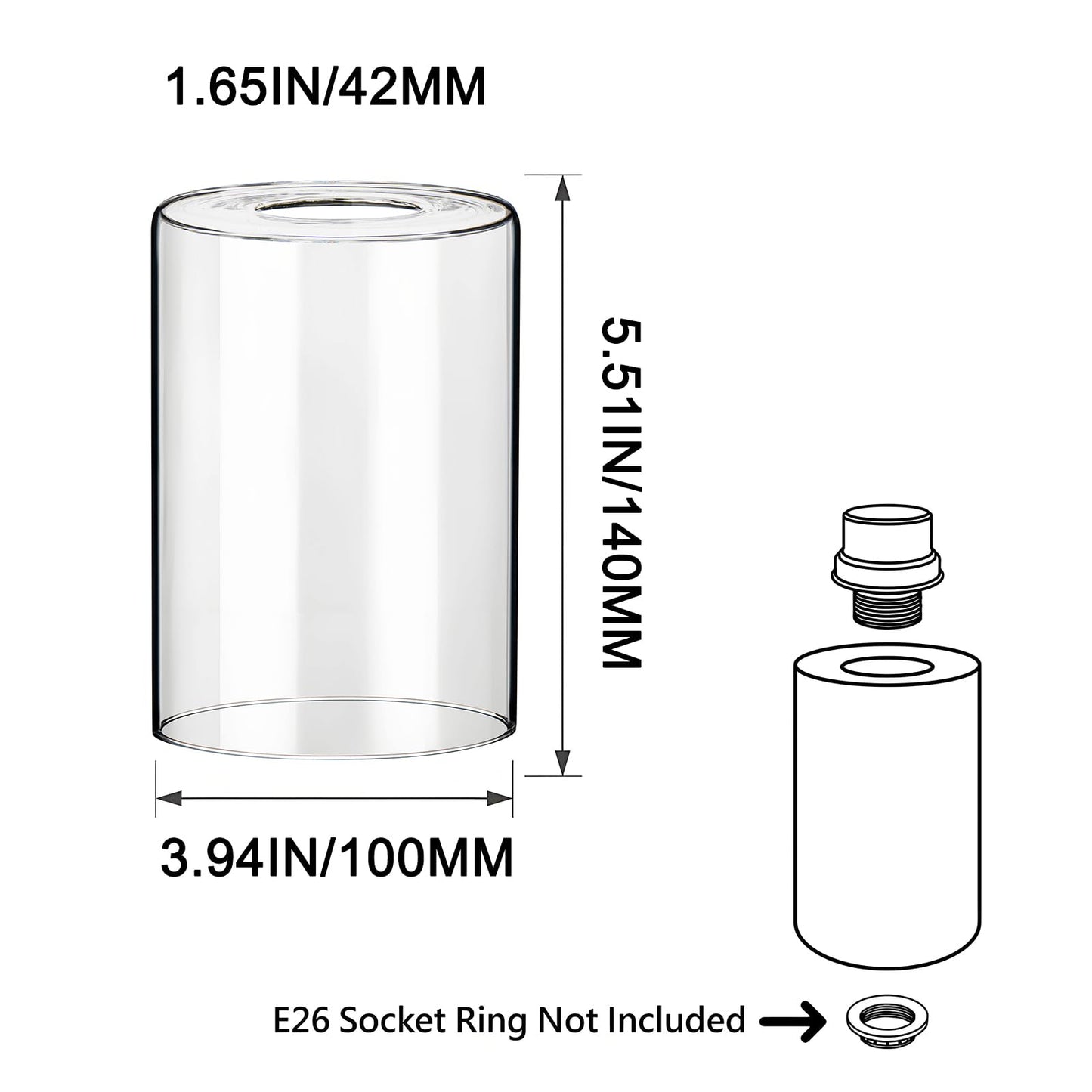 LAMP YU Clear Cylinder Glass Lamp Shade Replacement Globe, 6 Pack Clear Glass Shade Covers Replacements, 5.5in Height, 3.9in Diameter, 1.65in Fitter