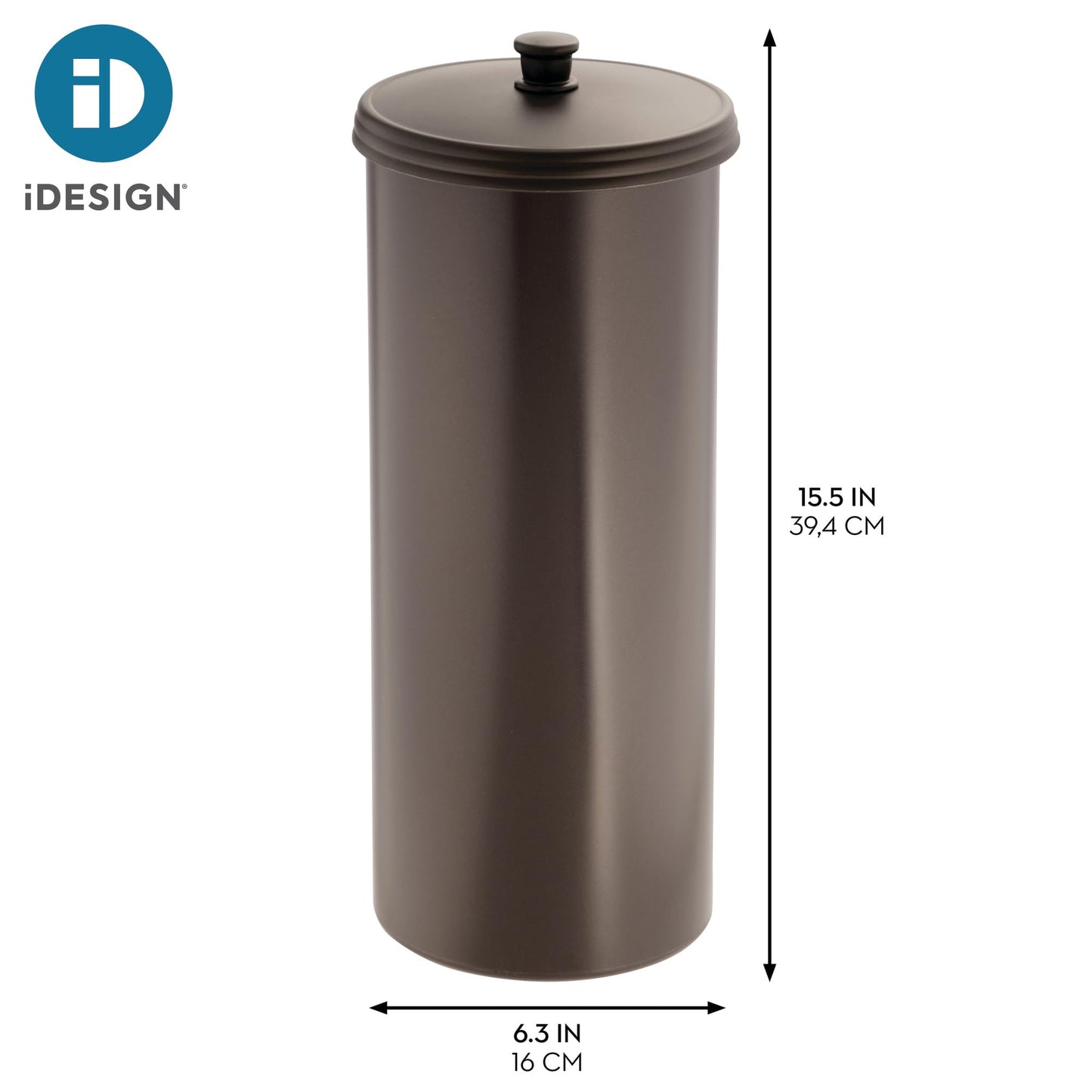iDesign Kent Plastic Toilet Tissue Roll Reserve Organizer for Bathroom, Vertical Free Standing Compact Organizer, Holds 3 Rolls