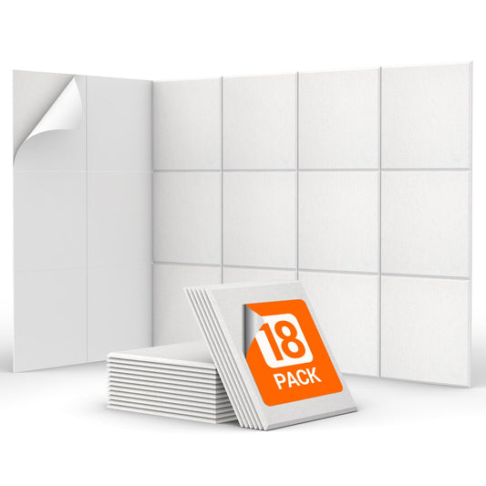 18 Pack Sound Proof Panels with Self-Adhesive, TONOR Square High Density Soundproof Wall Panels, Acoustic Wall Panels for Recording Studio Home Ceiling Wall Decoration,11.6"x 11.6"x 0.4", White