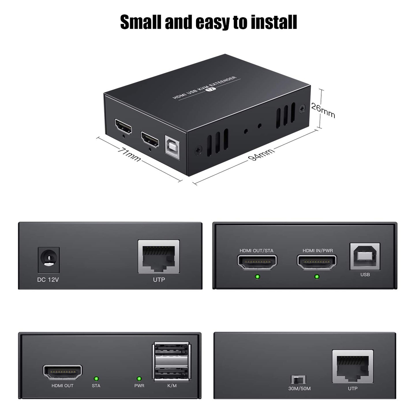 PWAY HDMI KVM Extender 1080P @ 60Hz Over Single Cat5E/6/7 Ethernet Cable Up to 50m/165ft with Loop Out & POC Function - USB Keyboard Mouse Support