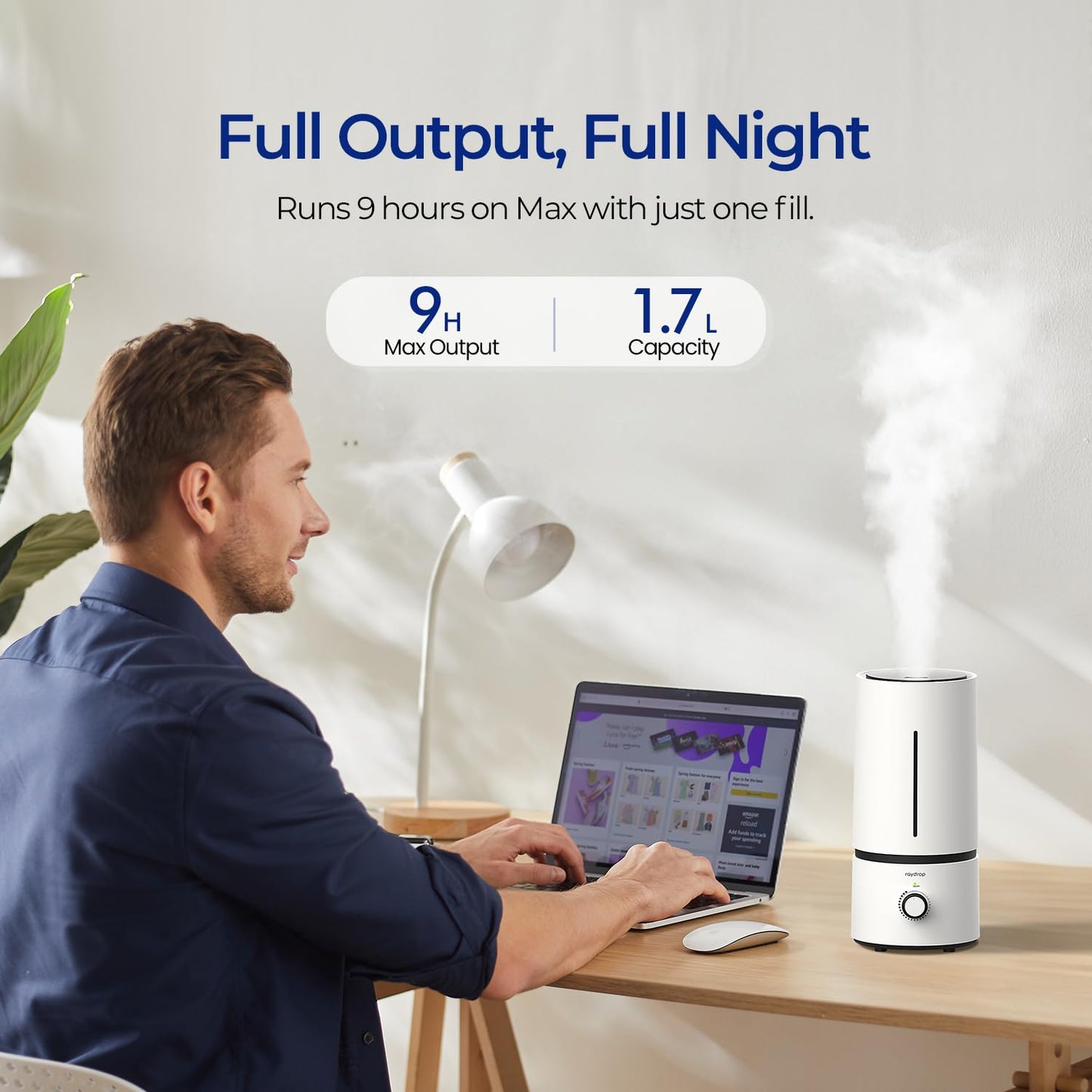 raydrop Cool Mist Humidifiers for Babies, 1.70 L Quiet and Small Ultrasonic Humidifier for Bedroom Nightstand, Space-Saving, Auto Shut Off