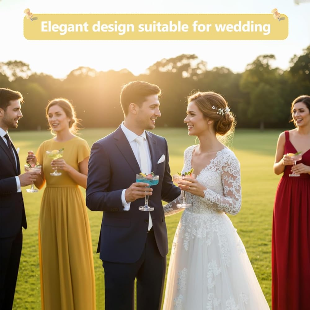 20 Pack Champagne Tower,7 oz Clear Plastic Champagne Coupe Glasses,Stackable Ribbed Martini Glasses, Unbreakable Acrylic Cocktail Coupe Cups for Weddings, Celebrations, Parties & Birthdays