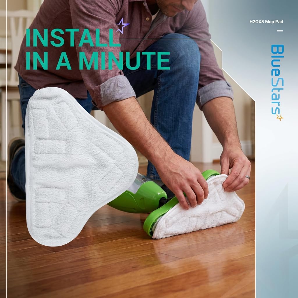 BlueStars 10 Pack Ultra Durable Washable Microfibre Steam Mop Pads Floor Replacement Part Exact Fit for H2O X5 H20 Models - Easy to Install - Washable and Reusable for Steam Mop X5