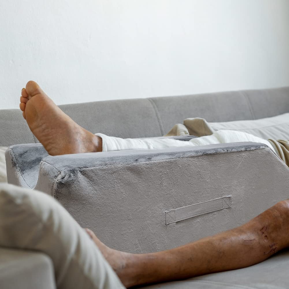 Leg Elevation Wedge Support Pillow with Handles After Surgery, Injury, for Knee, Ankle Support, Reduces Swelling (Single Leg)