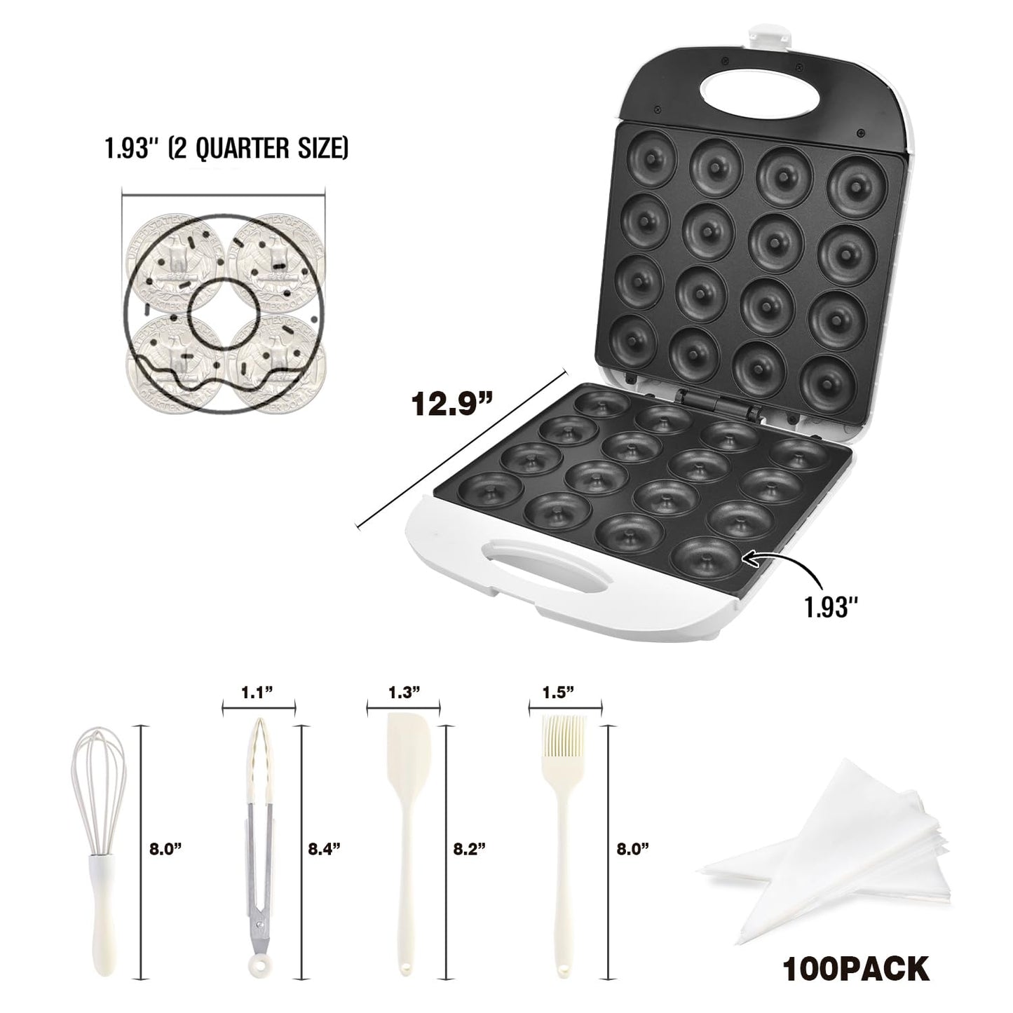 DSP All in One 2 Inch Mini Donut Maker, Non-Stick, Cool Touch, Electric Doughnut Machine for 16 Snacks & Desserts, Perfect for Birthday, Wedding, Baby Shower, Christmas, Party, Afternoon Tea