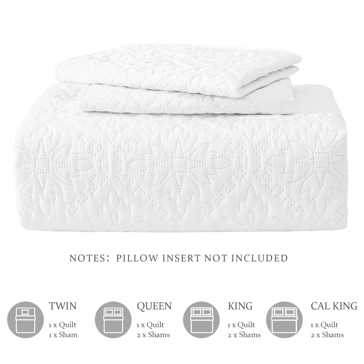 Exclusivo Mezcla California King Quilt Bedding Set, Lightweight Soft Bedspreads Coverlets with 2 Pillow Shams, Modern White Oversized Quilts King Size for All Seasons
