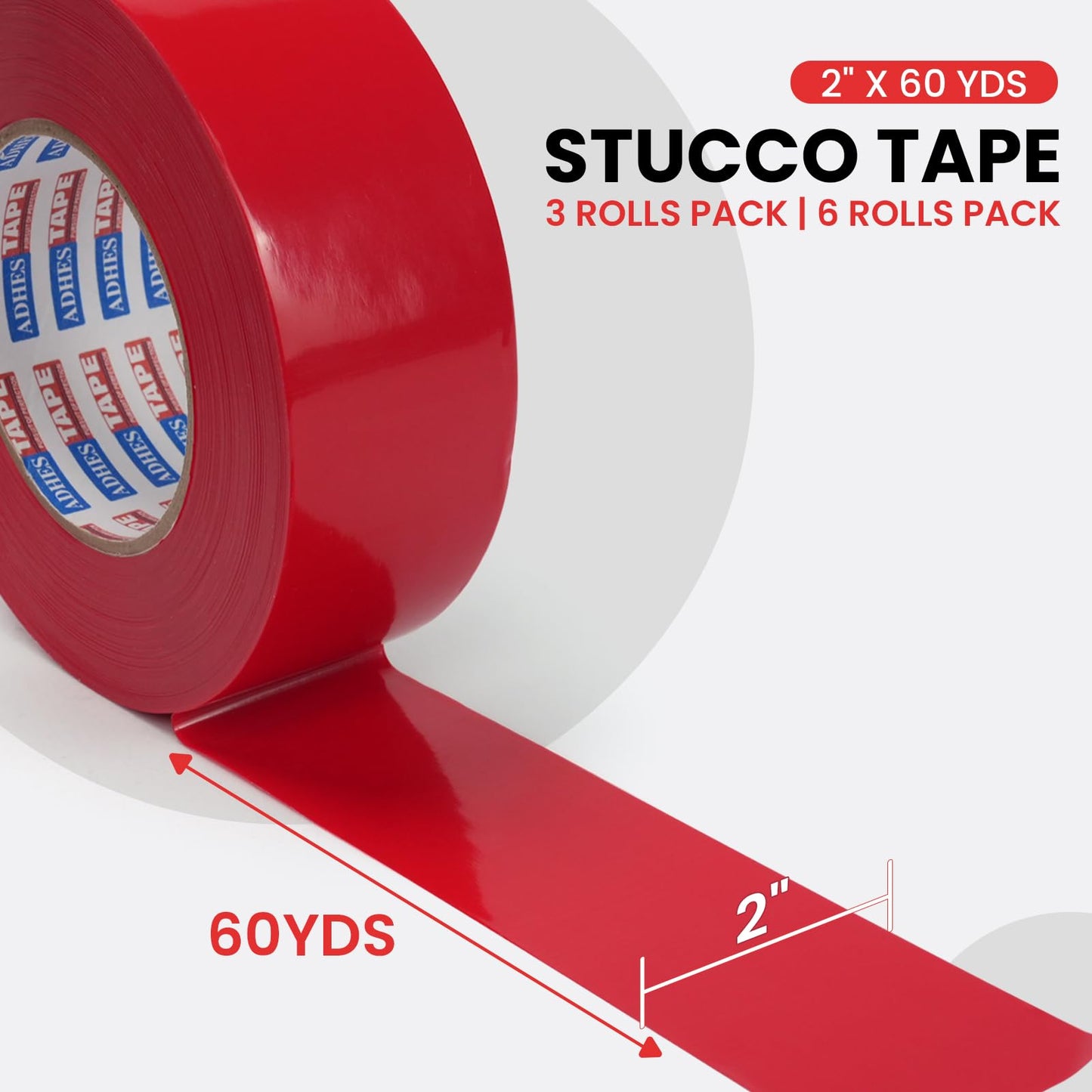 ADHES Stucco Tape, 2 Inch x 60 Yards, 7-Day UV Resistant Outdoor Masking Tape for Construction, Masonry & Exterior Painting, Red Professional Painter Tape, Clean Removal, 3 Rolls