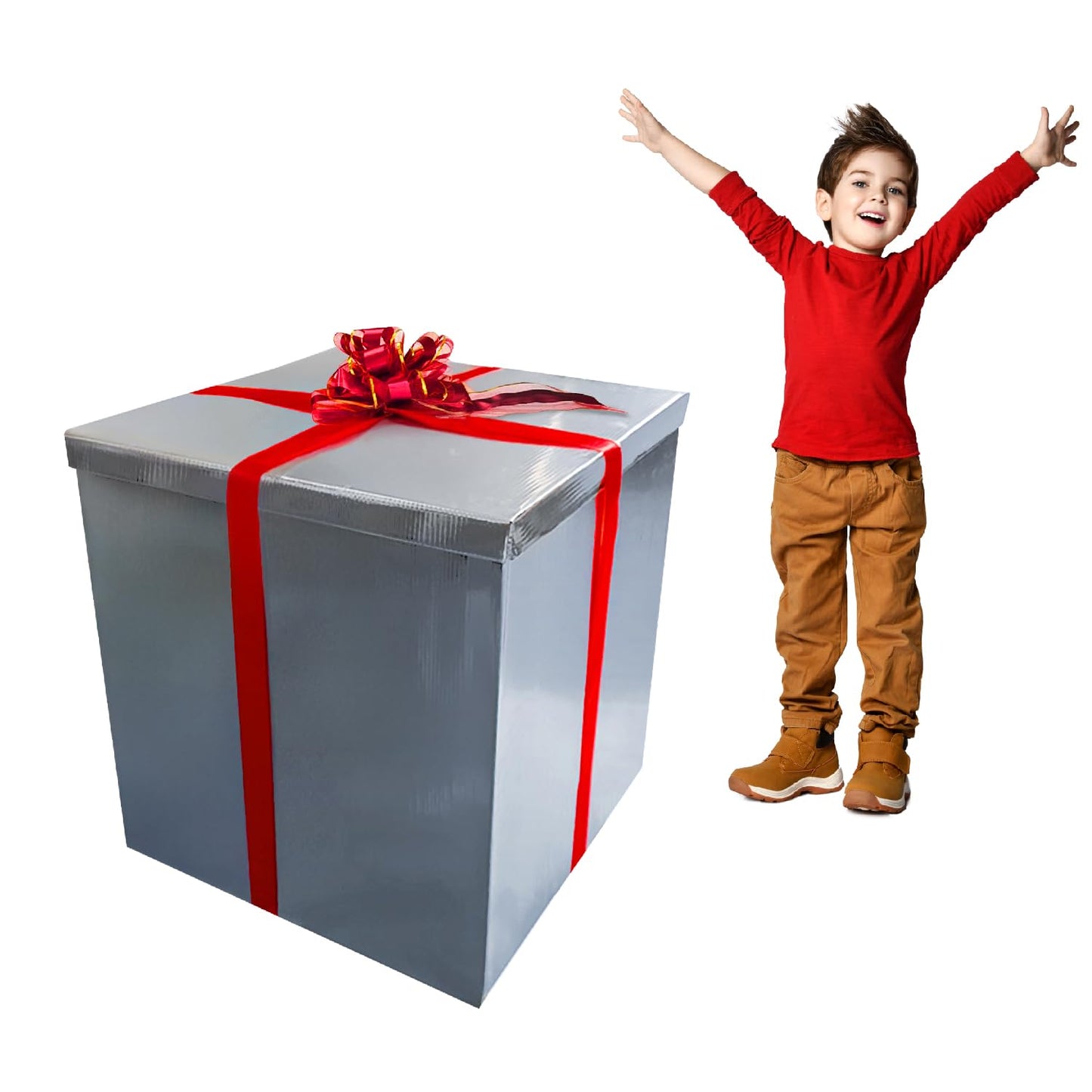 Giant Gift Box Silver Cardboard Decorative Box with Lid, Silver Gift Box for Birthday Surprise, Pregnancy Announcement, Gender Reveal, Christmas Presents and Other Celebrations (Size: 28x28)