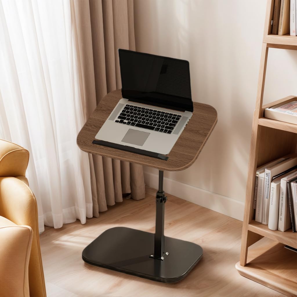 FLRYBRG C-Shaped Adjustable Sofa Table with Tilting Desktop – Height & Angle Adjustable Side Table for Couch, Recliner, or Bed – Ideal TV Tray for Meals, Laptop, Work, or Study