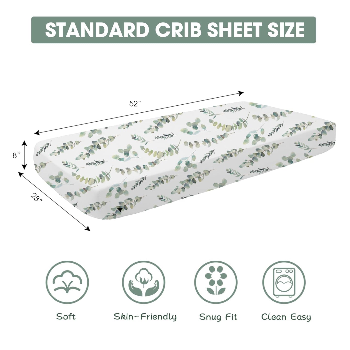 Bimocosy Crib Sheets 4 Pack for Boys and Girls, Baby Neutral Crib Fitted Sheets for Standard Crib & Toddler Mattress, Super Soft Breathable Fitted Crib Sheet Set 52"x28", (Leaf)
