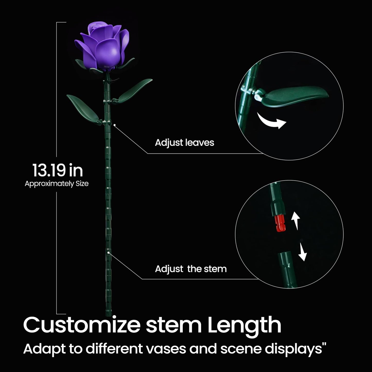 Botanicals Purple Rose Bouquet Building Set,Artificial Flowers Botanical Collection Blocks Kit,Compatible with Lego,for Adults Women Teengirls Gift for Valentines Halloween Christmas Gothic Home Decor