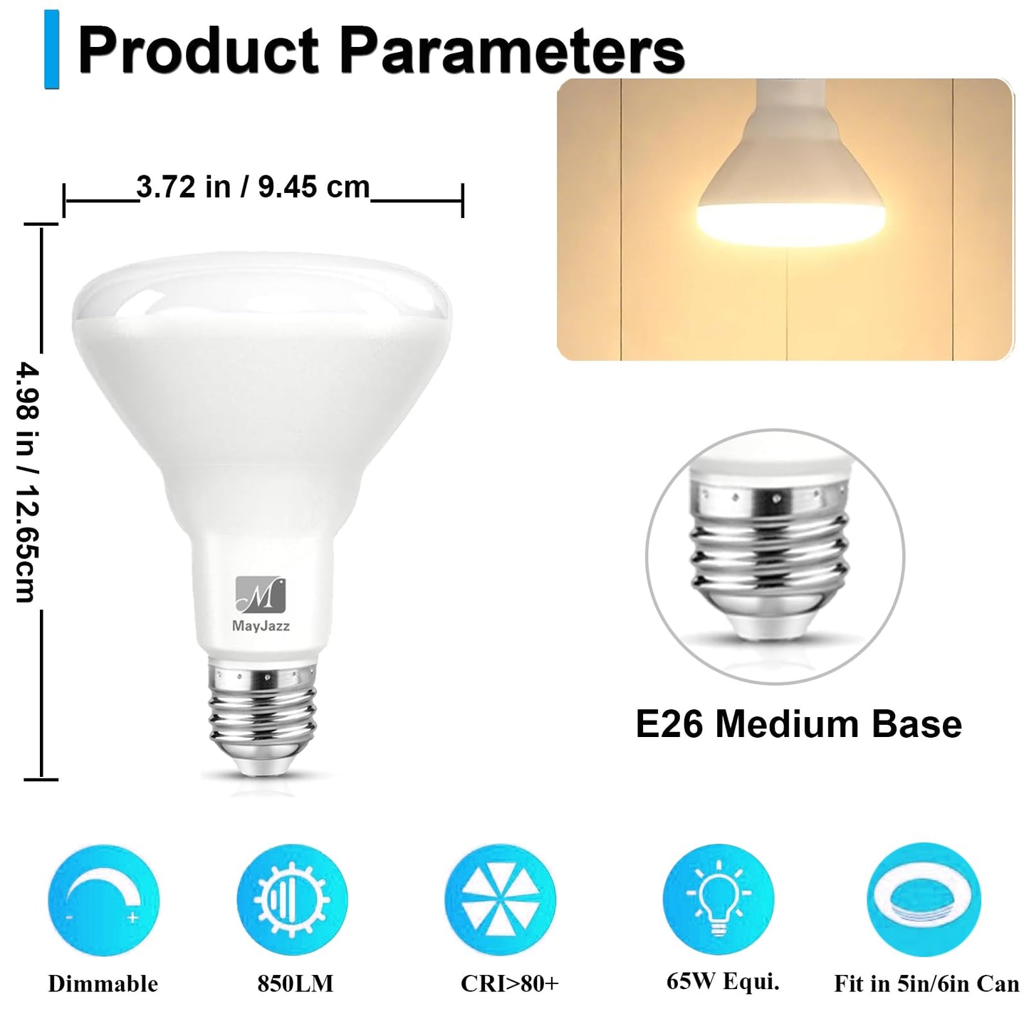 BR30 LED Bulb 65W Equivalent(11w) 2700K Soft White,Dimmable Indoor Flood Light Bulb,850 Lumen,E26 Base Recessed Can Light Bulbs for Living Room, Bedroom, Bathroom, Kitchen(8 Pack)
